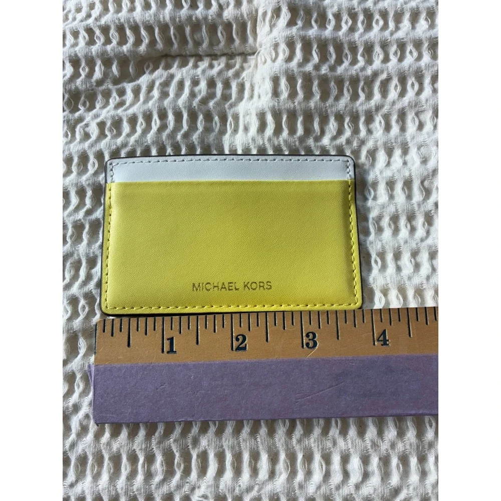 Michael Kors Card Case Holder White and Yellow Leather Slim Wallet‎